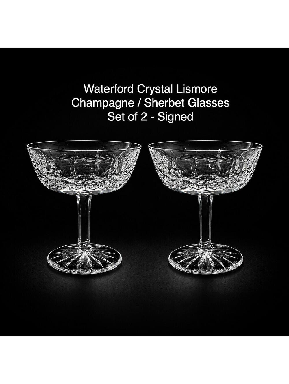Vintage Waterford Lismore Champagne Tall Sherbet Glasses Set of 2 - Signed - 12